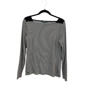 Lauren Ralph Lauren Women's L Black White Striped Boatneck Nautical Old Money